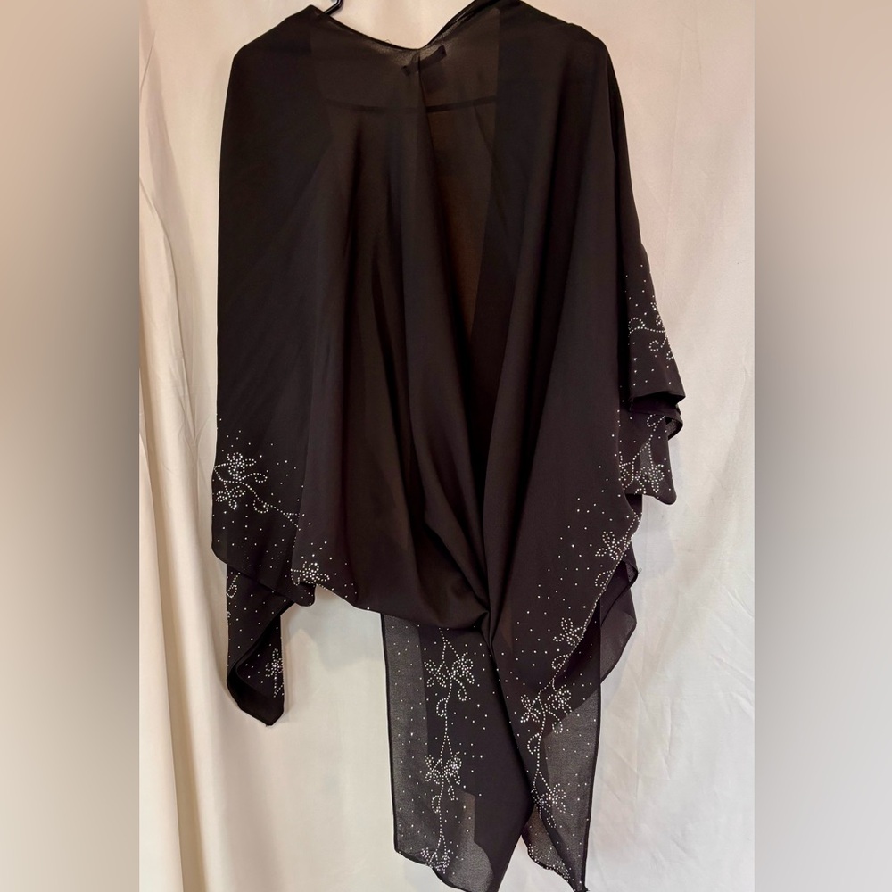 Elegant Black Sheer Dress Shawl with Silver Stud Embellishments
